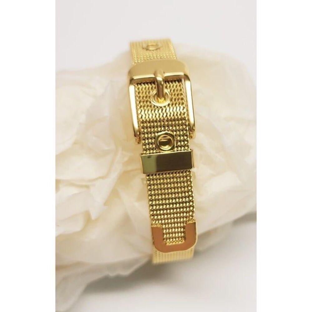 NWT Minimalist $95 Bracelet 14K Gold Unique ADORNIA Belt Buckle Plated Glam